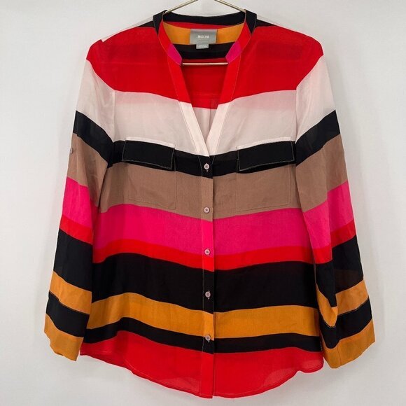 Maeve Anthro Silk Long Sleeve Striped Blouse - Picture 1 of 10